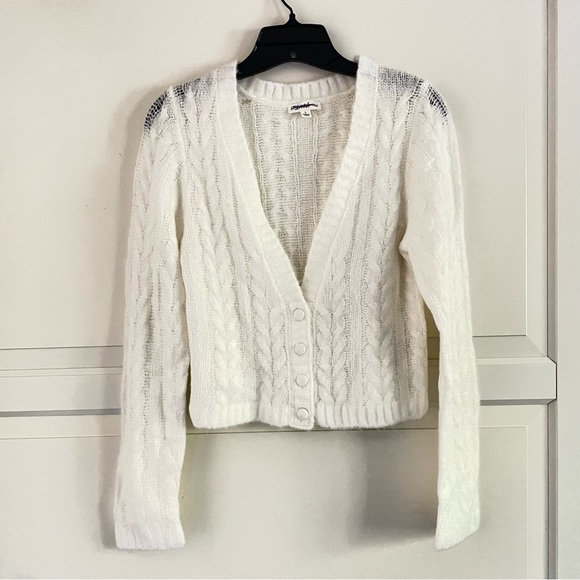 NEW! For Love and Lemons Billie cable knit cropped cardigan sweater 26301 - Picture 2 of 9